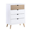 Kara 40 Inch Kids Tall Dresser Chest, 4 Drawers, Open Handles, White, Brown