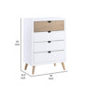 Kara 40 Inch Kids Tall Dresser Chest, 4 Drawers, Open Handles, White, Brown