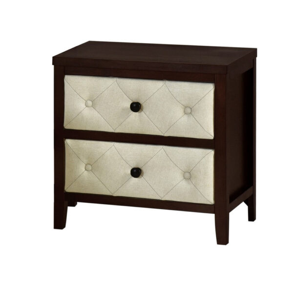 Moni 24 Inch Nightstand, 2 Drawers, Beige, Cherry Espresso Brown Wood Frame