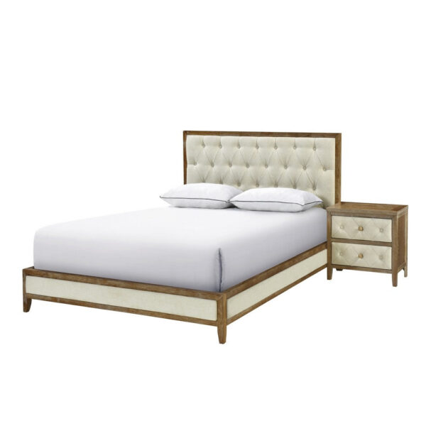 150220266991d5cdce0e7.jpeg Moni 24 Inch Nightstand, 2 Drawers, Beige and Walnut Brown Wood Frame