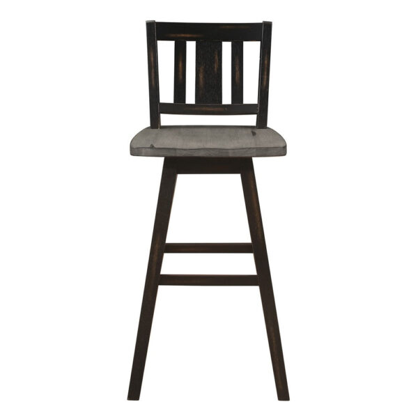 Ati 29 Inch Bar Height Stool Swivel Chairs Set of 2, Vertical Slat Back, Gray, Black
