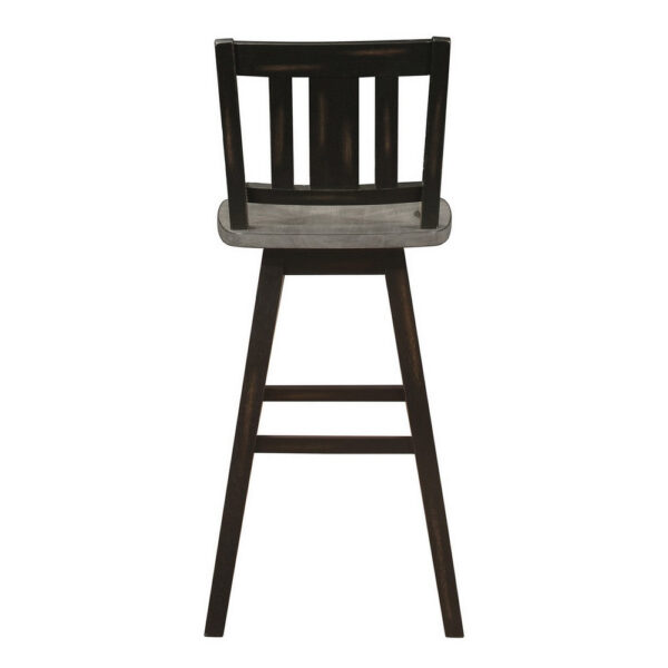 Ati 29 Inch Bar Height Stool Swivel Chairs Set of 2, Vertical Slat Back, Gray, Black