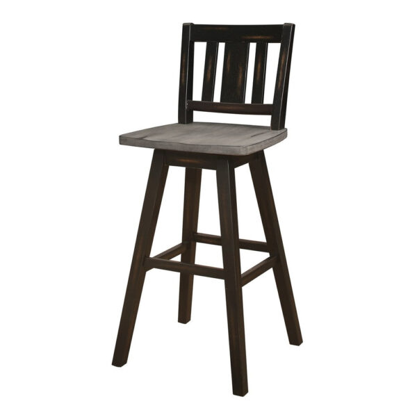 Ati 29 Inch Bar Height Stool Swivel Chairs Set of 2, Vertical Slat Back, Gray, Black