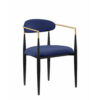 Kenny 21 Inch Dining Chairs Set of 2, Blue Fabric, Foam Padding, Gold and Black Metal