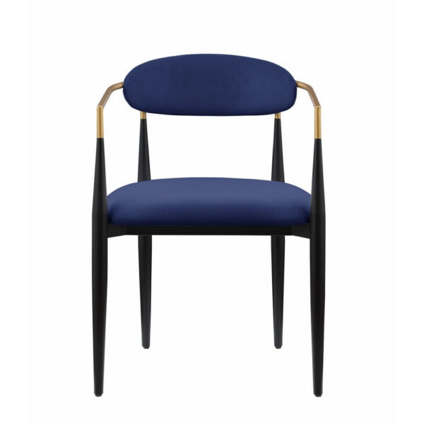 Kenny 21 Inch Dining Chairs Set of 2, Blue Fabric, Foam Padding, Gold and Black Metal