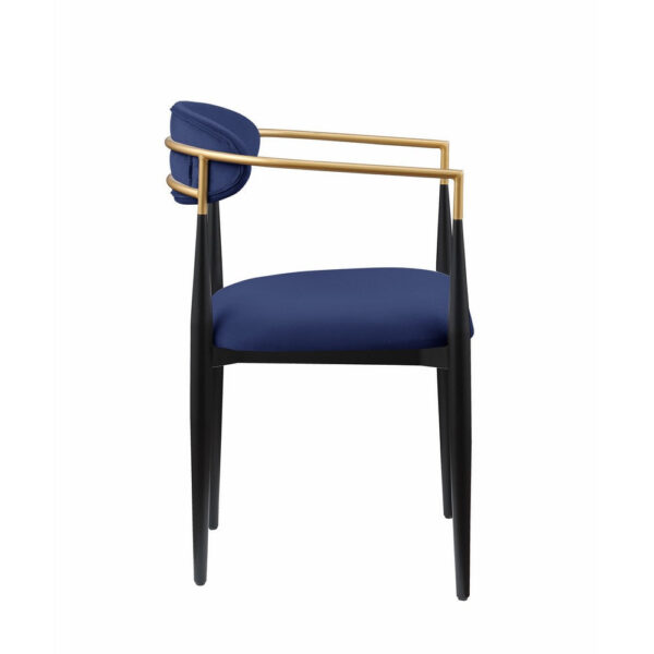 Kenny 21 Inch Dining Chairs Set of 2, Blue Fabric, Foam Padding, Gold and Black Metal