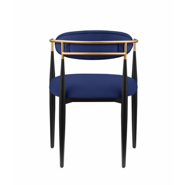 Kenny 21 Inch Dining Chairs Set of 2, Blue Fabric, Foam Padding, Gold and Black Metal