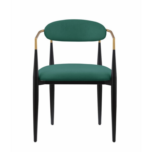 150220266991d6e06a23f.jpeg Kenny 21 Inch Dining Chairs Set of 2, Green Fabric, Foam Padded, Gold and Black Metal