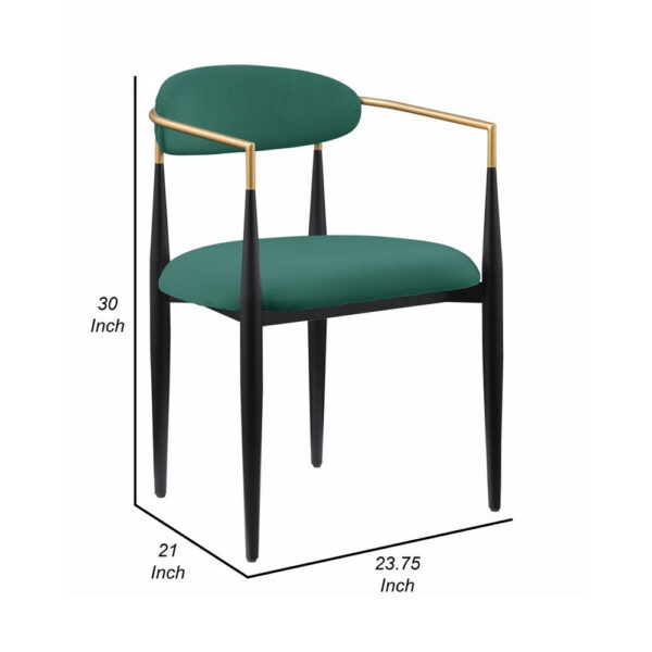 150220266991d6e51e203.jpeg Kenny 21 Inch Dining Chairs Set of 2, Green Fabric, Foam Padded, Gold and Black Metal