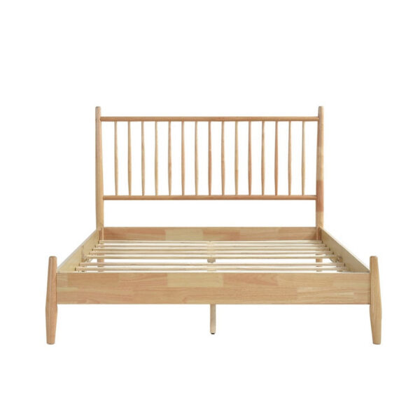 Lika Full Platform Bed, Vertical Slatted Headboard, Natural Brown Wood