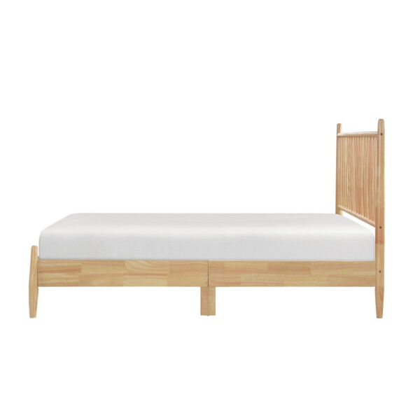 Lika Full Platform Bed, Vertical Slatted Headboard, Natural Brown Wood
