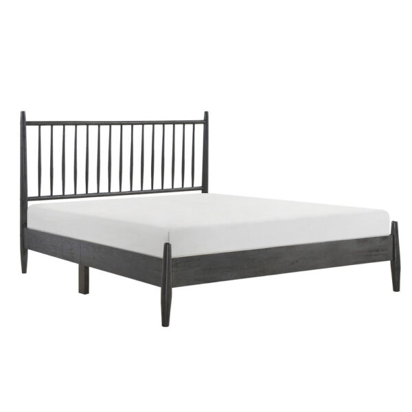 Lika Full Platform Bed, Vertical Slatted Headboard, Charcoal Gray Wood