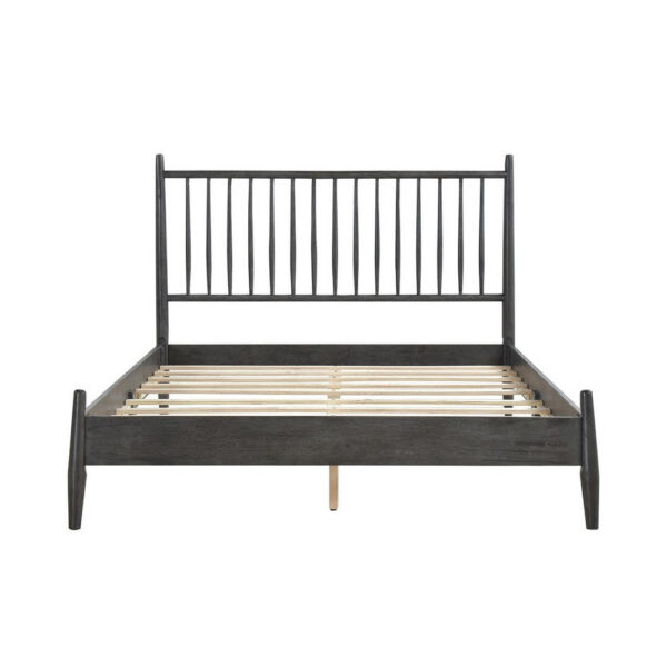 Lika Full Platform Bed, Vertical Slatted Headboard, Charcoal Gray Wood
