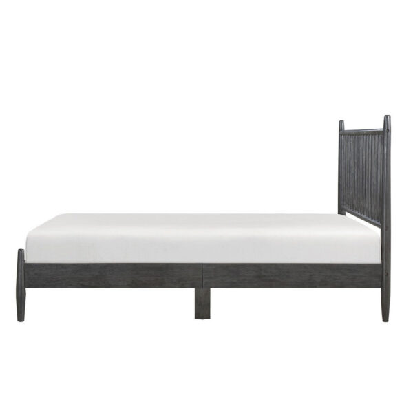 Lika Full Platform Bed, Vertical Slatted Headboard, Charcoal Gray Wood