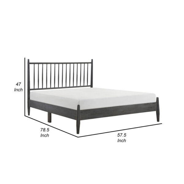 Lika Full Platform Bed, Vertical Slatted Headboard, Charcoal Gray Wood