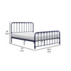 Ethan Full Size Metal Bed, Blue Spindle Design, Heavy Duty Slat Support