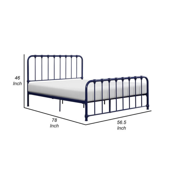 Ethan Full Size Metal Bed, Blue Spindle Design, Heavy Duty Slat Support