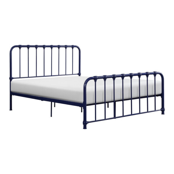 Ethan Twin Size Metal Bed, Blue Spindle Design, Heavy Duty Slat Support