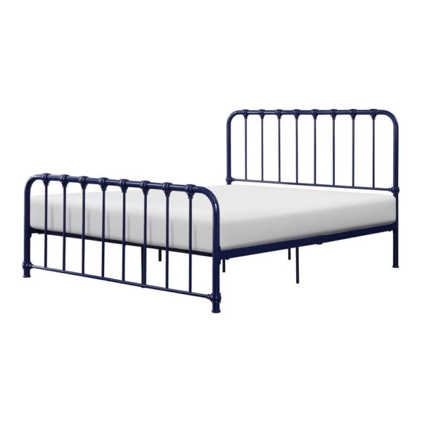 Ethan Twin Size Metal Bed, Blue Spindle Design, Heavy Duty Slat Support