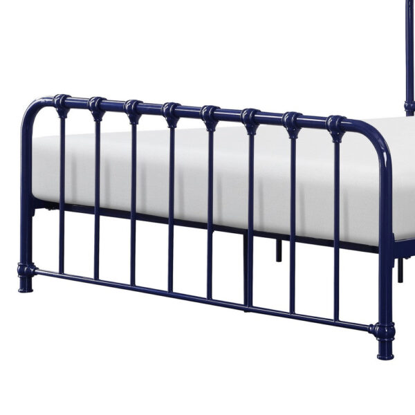 Ethan Twin Size Metal Bed, Blue Spindle Design, Heavy Duty Slat Support