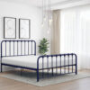 Ethan Twin Size Metal Bed, Blue Spindle Design, Heavy Duty Slat Support