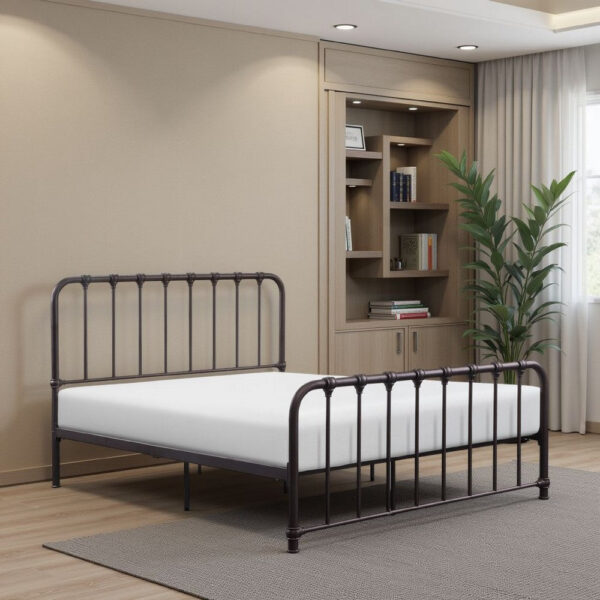150220266991d7cbbdd91.jpeg Ethan Twin Size Metal Bed, Bronze Spindle Design, Heavy Duty Slat Support
