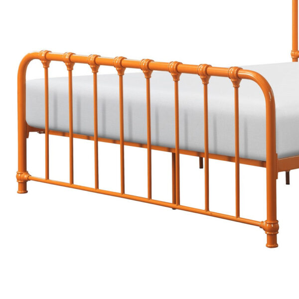 Ethan Full Size Metal Bed, Orange Spindle Design, Heavy Duty Slat Support