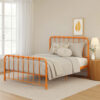 Ethan Full Size Metal Bed, Orange Spindle Design, Heavy Duty Slat Support
