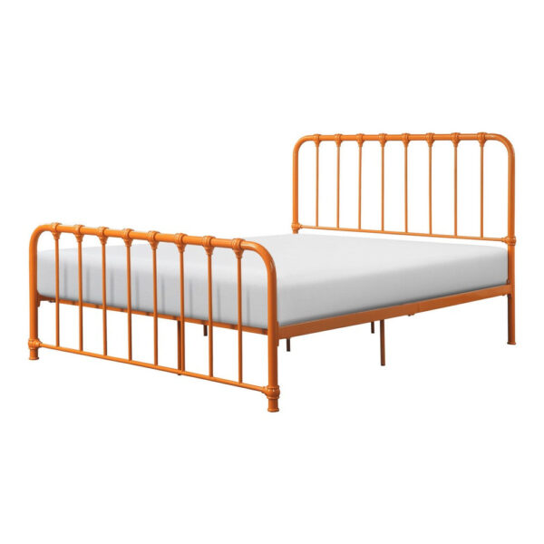 Ethan Twin Size Metal Bed, Orange Spindle Design, Heavy Duty Slat Support