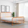 Ethan Twin Size Metal Bed, Orange Spindle Design, Heavy Duty Slat Support
