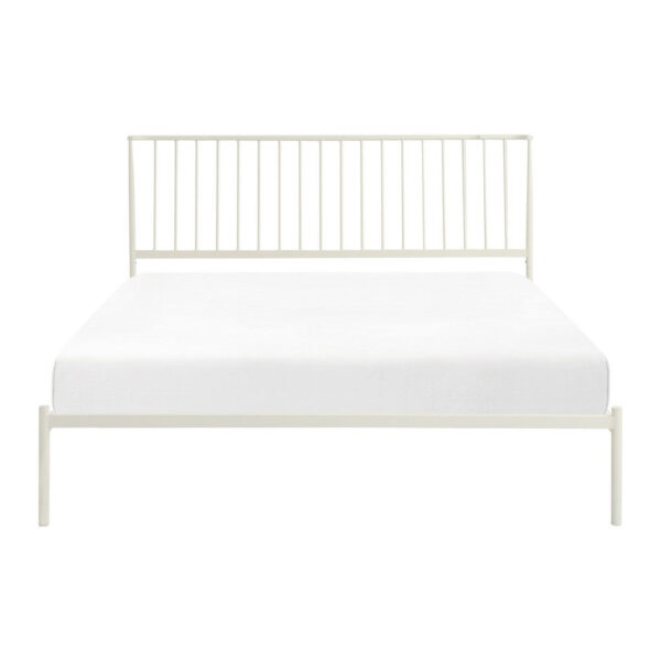 Angie King Size Platform Metal Bed, Subtly Angled Slats on Headboard, White