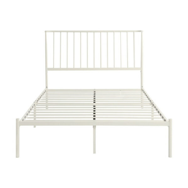 Angie King Size Platform Metal Bed, Subtly Angled Slats on Headboard, White