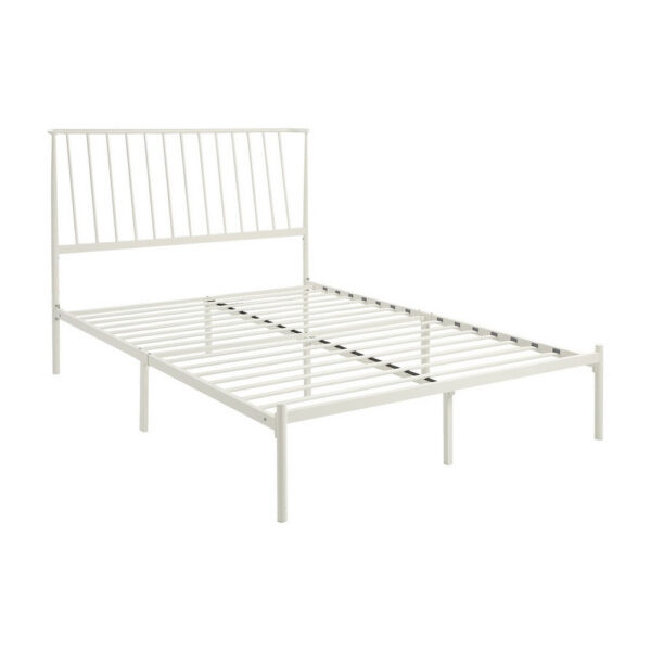Angie King Size Platform Metal Bed, Subtly Angled Slats on Headboard, White