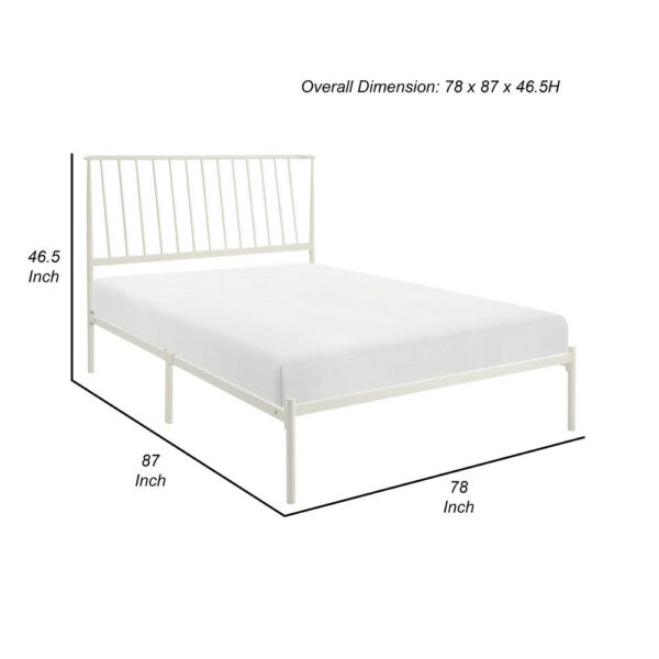 Angie King Size Platform Metal Bed, Subtly Angled Slats on Headboard, White