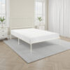 Angie King Size Platform Metal Bed, Subtly Angled Slats on Headboard, White