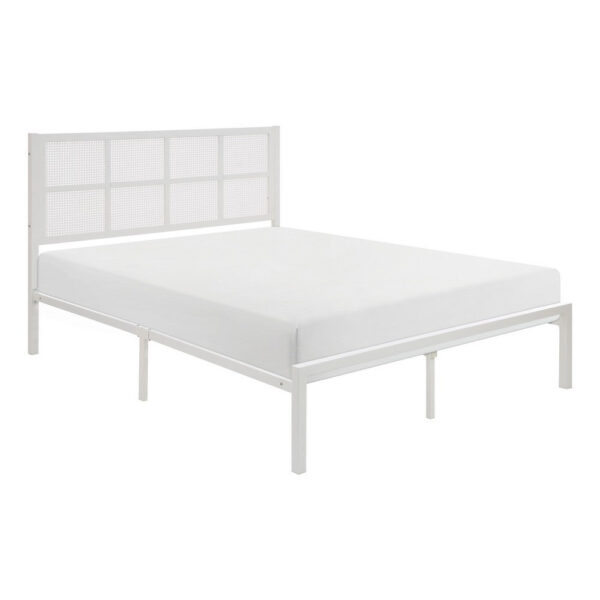 Annie Twin Platform Metal Bed, White Faux Cane Panel Headboard, Low Profile