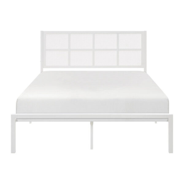 Annie Twin Platform Metal Bed, White Faux Cane Panel Headboard, Low Profile
