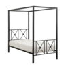 Lone Metal Canopy Bed Twin Size, Square Posts, Platform Base, Modern Black