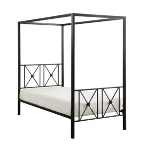 150220266991d84f1dd28.jpeg Lone Metal Canopy Bed Twin Size, Square Posts, Platform Base, Modern Black
