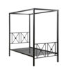 Lone Metal Canopy Bed Twin Size, Square Posts, Platform Base, Modern Black