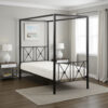 Lone Metal Canopy Bed Twin Size, Square Posts, Platform Base, Modern Black