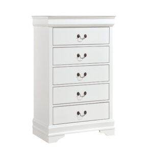 Vele 49 Inch Tall Dresser Chest, 5 Drawers, Brass Tone Metal, White Wood