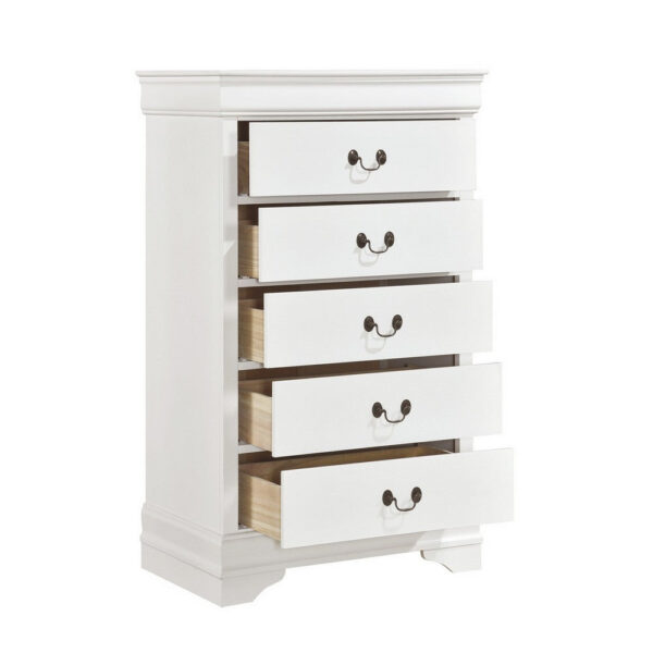 150220266991d88581c78.jpeg Vele 49 Inch Tall Dresser Chest, 5 Drawers, Brass Tone Metal, White Wood