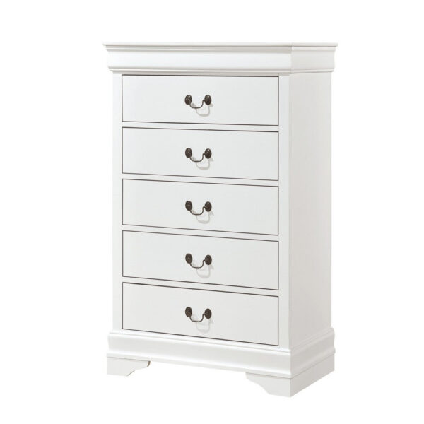 150220266991d8874ea80.jpeg Vele 49 Inch Tall Dresser Chest, 5 Drawers, Brass Tone Metal, White Wood