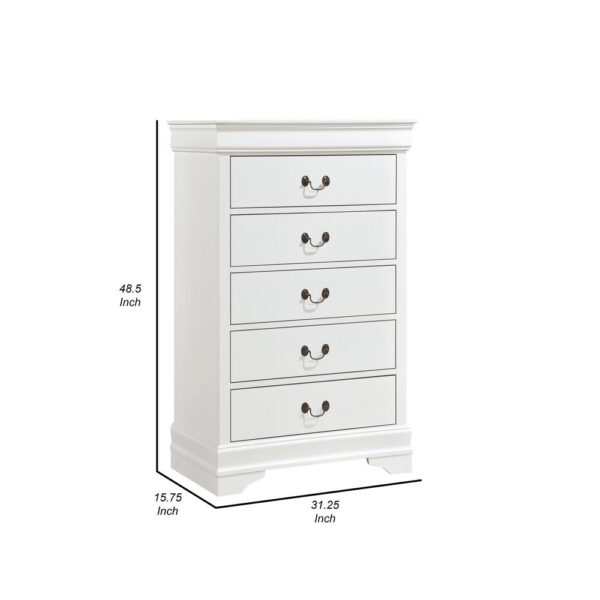 150220266991d888e5e24.jpeg Vele 49 Inch Tall Dresser Chest, 5 Drawers, Brass Tone Metal, White Wood