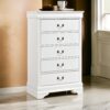 150220266991d88ad2daa.jpeg Vele 49 Inch Tall Dresser Chest, 5 Drawers, Brass Tone Metal, White Wood