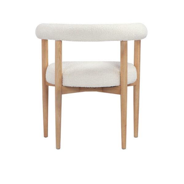 Lea 26 Inch Accent Armchair, Curve Wishbone Back, White Boucle, Brown