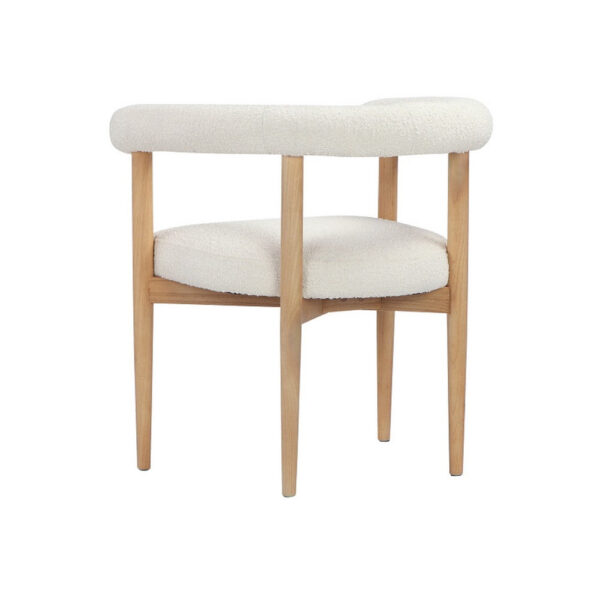 Lea 26 Inch Accent Armchair, Curve Wishbone Back, White Boucle, Brown