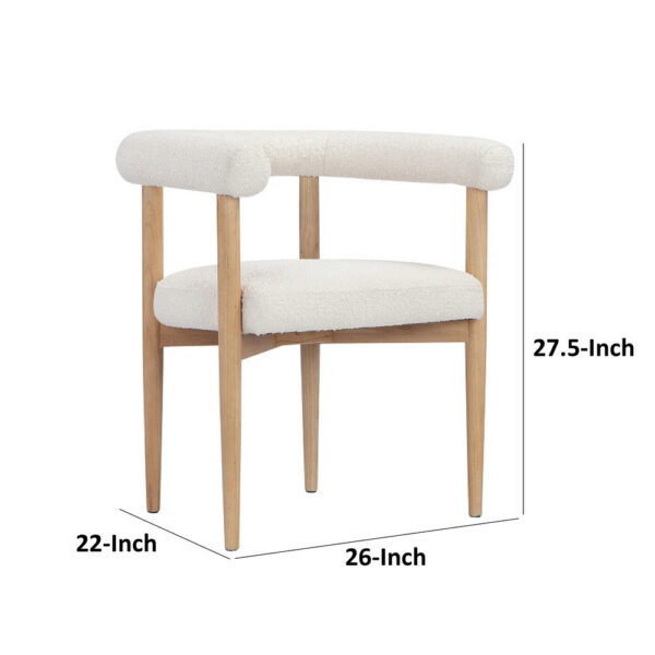 Lea 26 Inch Accent Armchair, Curve Wishbone Back, White Boucle, Brown