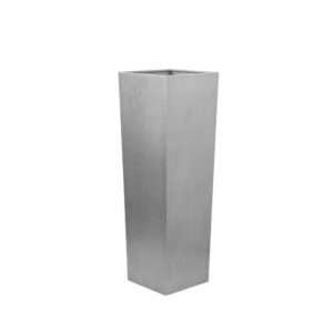 150220266991d8f1d4dae.jpeg Zeny 48 Inch Tall Planter Vase with Hidden Insert, Tapered Barrel, Silver